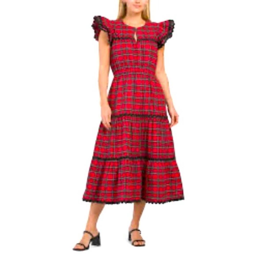 Sail To Sable Red Black Flutter Sleeve Tartan Plaid
Dress Ric Rac Medium NWT